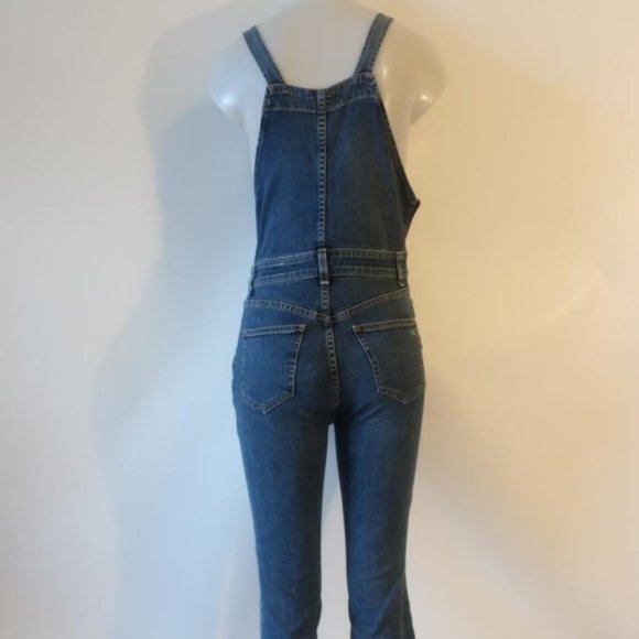Womens Rag & Bone Paz Dark Blue Raw Hem Cropped Flared-Leg Jean Overalls SP * - Picture 6 of 9